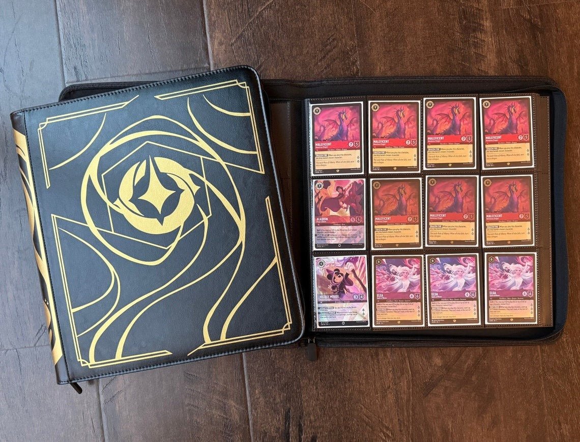 Black Lorcana Lore Book Zippered TCG Storage Binder - 12 Pocket Side Loading 480 Card Capacity Black Lorcana Lore Book Zippered TCG Storage Binder - 12 Pocket Side Loading 480 Card Capacity