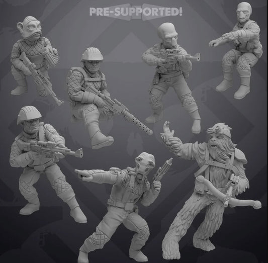 AA5 Party Bus Crew - 7 Miniature All In Bundle - SW Legion Compatible (38 - 40mm tall) Resin 3D Print - Skullforge Studios - Gootzy Gaming