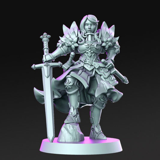 Angeline, Flower Paladin - Single Roleplaying Miniature for D&D or Pathfinder - 32mm Scale Resin 3D Print - RN EStudios - Gootzy Gaming