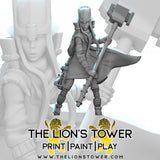 Female Human Cleric with Warhammer - Roleplaying Mini for D&D or Pathfinder - 32mm Scale High Quality 8k Resin 3D Print - Lion Tower Miniatures - Gootzy Gaming