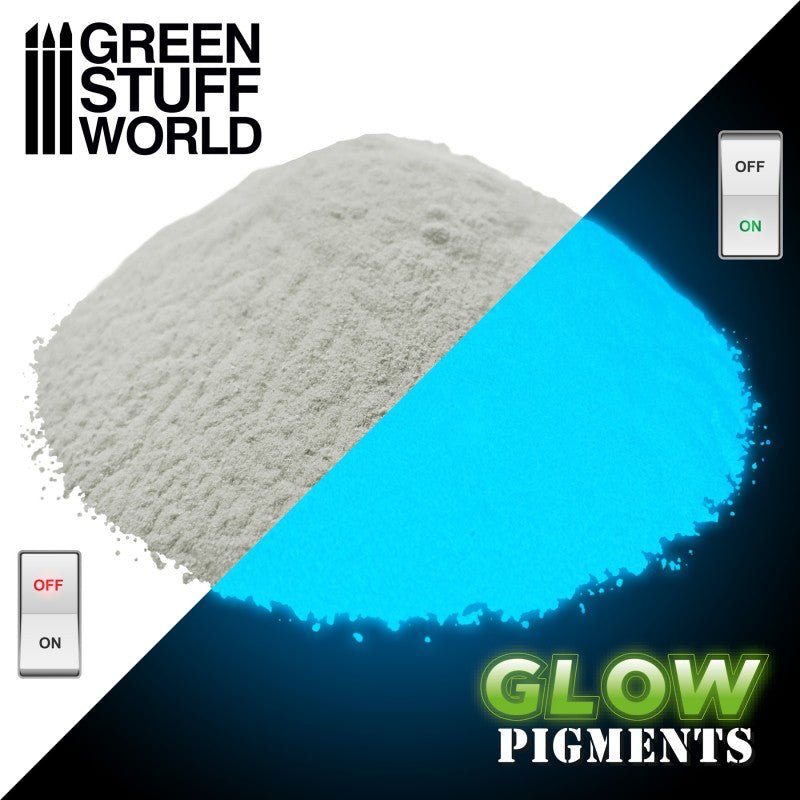 GLOW Mind Turquoise - Glow in the Dark Pigment Powder - Green Stuff World - 30 mL bottle - Gootzy Gaming