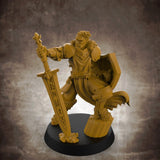 Human Male Paladin with Magic Greatsword and Shield - Roleplaying Mini for D&D or Pathfinder - 32mm Scale High Quality 8k Resin 3D Print - Lion Tower Miniatures - Gootzy Gaming