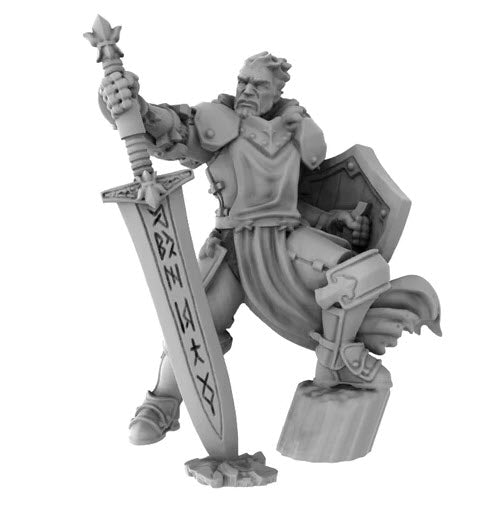 Human Male Paladin with Magic Greatsword and Shield - Roleplaying Mini for D&D or Pathfinder - 32mm Scale High Quality 8k Resin 3D Print - Lion Tower Miniatures - Gootzy Gaming