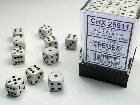 Dice Block: 16 mm, 12 D6 Dice Set- Speckled Arctic Camo (Black Light Reactive)