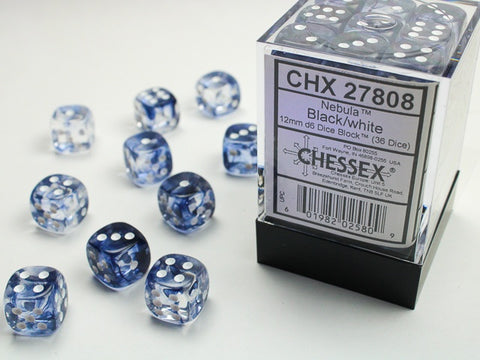 Dice Block: 12 mm, 36 D6 Dice Set- Nebula Black/White