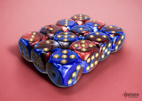Dice Block: 16 mm, 12 D6 Dice Set- Gemini Blue-Red/Gold