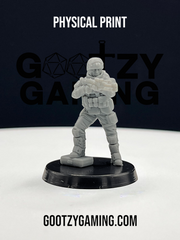 a white plastic toy soldier holding a gun