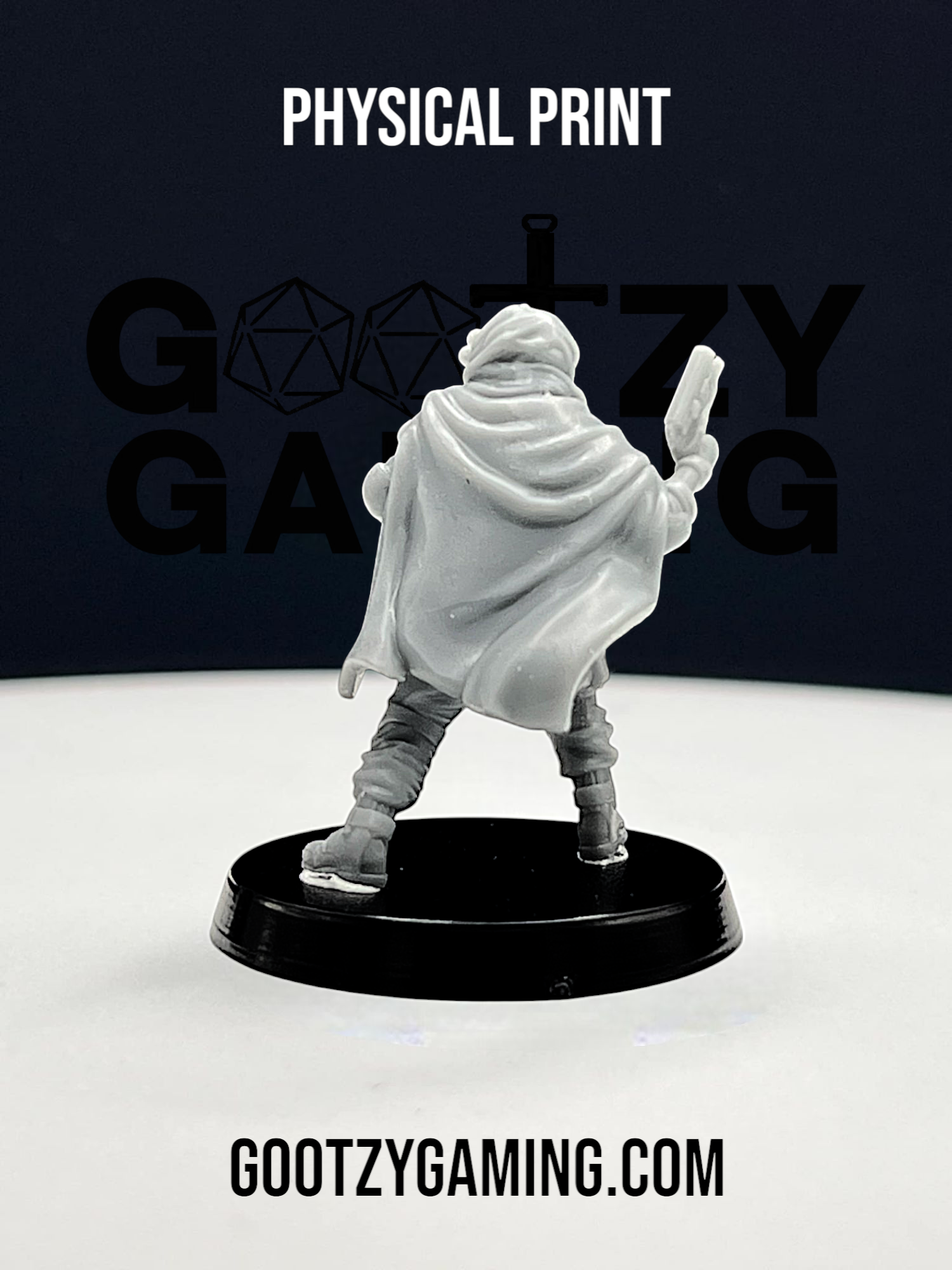 a white plastic figurine holding a remote control