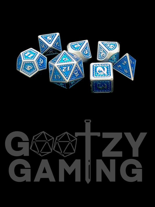 Royal Blue Dragon - Metal 7 Dice Set - D&D Dice