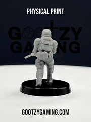a toy soldier is standing on a black base