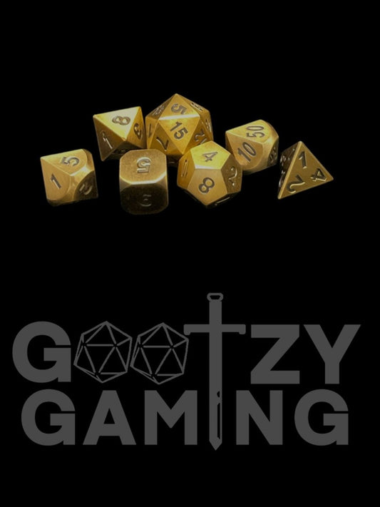 Antique Gold - Metal 7 Dice Set - D&D Dice - Gootzy Gaming