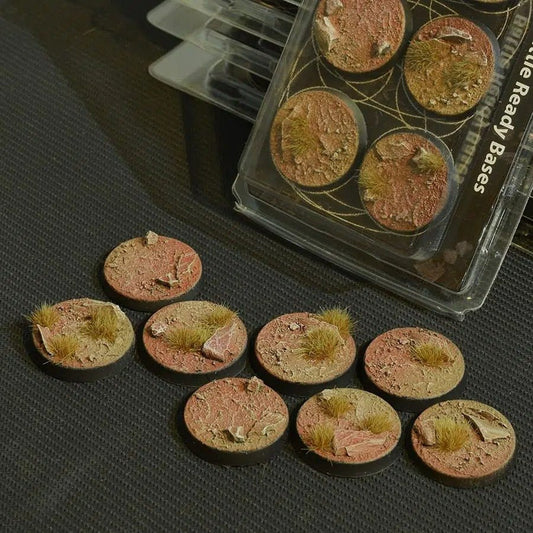 Battle Ready Bases - Arid Steppe 32mm Round - Gamers Grass - 8 Hand Crafted Bases - Gootzy Gaming