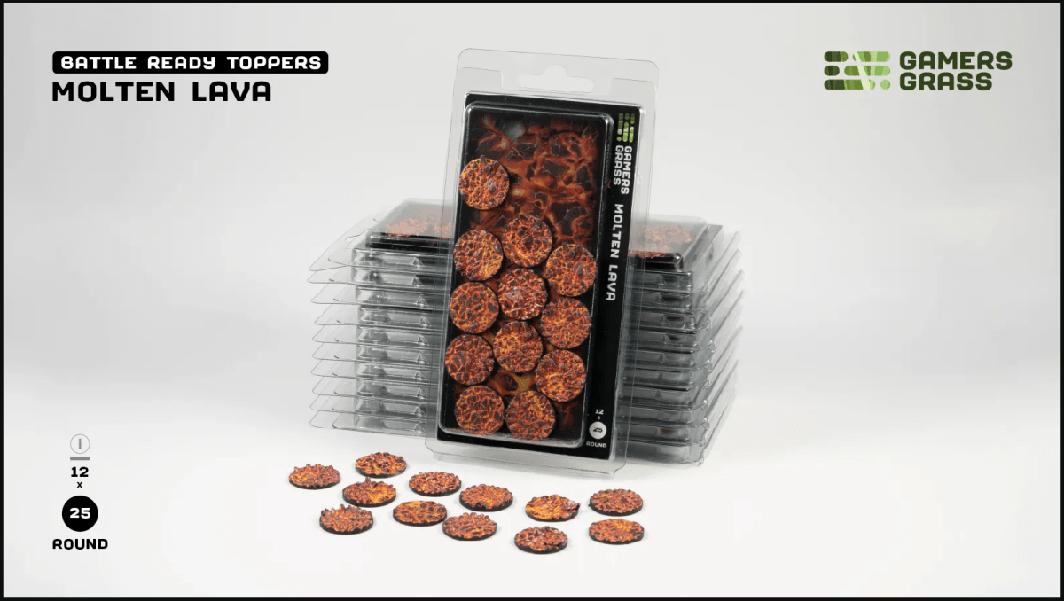 Battle Ready Toppers - Molten Lava 25mm Round - Gamers Grass - 12 Toppers - Gootzy Gaming