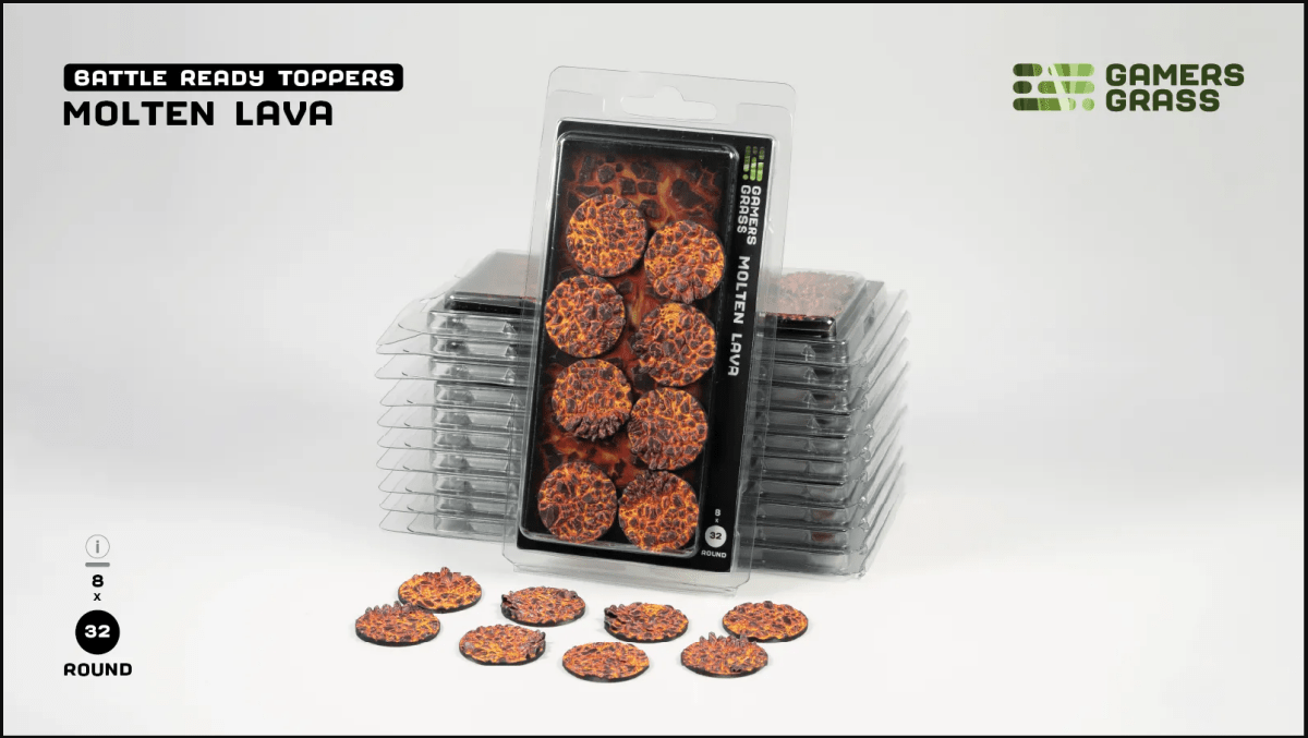 Battle Ready Toppers - Molten Lava 32mm Round - Gamers Grass - 8 Toppers - Gootzy Gaming