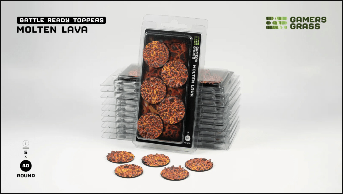 Battle Ready Toppers - Molten Lava 40mm Round - Gamers Grass - 5 Toppers - Gootzy Gaming