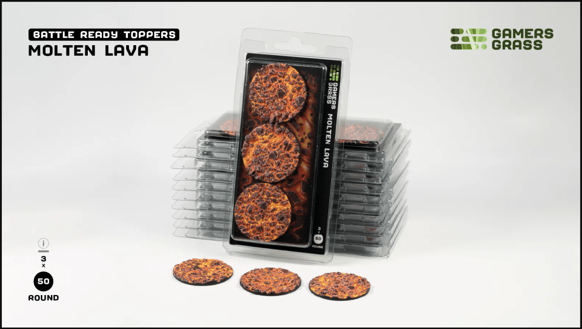 Battle Ready Toppers - Molten Lava 50mm Round - Gamers Grass - 3 Toppers - Gootzy Gaming