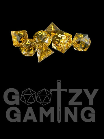 Black and Gold - Hand Crafted Resin Standard 7 Dice Set - D&D Dice - Gootzy Gaming