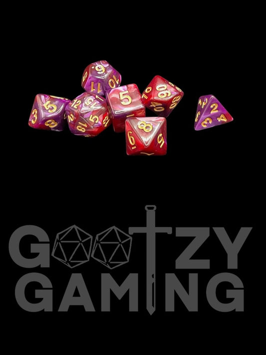 Blood Metallic Swirl - Plastic Standard 7 Dice Set - D&D Dice - Gootzy Gaming