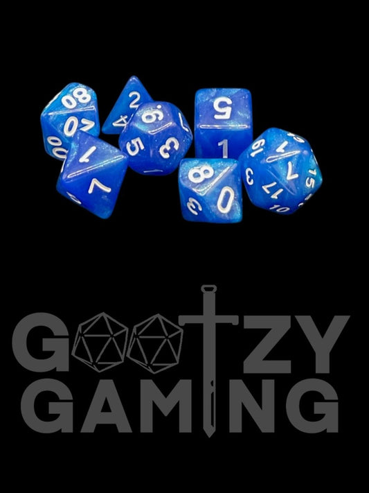 Blue Sparkle - Plastic Standard 7 Dice Set - D&D Dice - Gootzy Gaming
