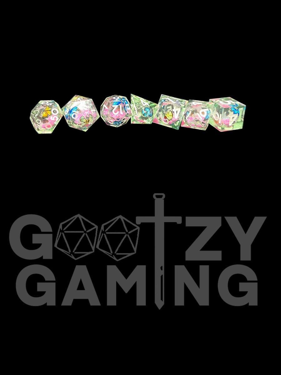 Butterfly Bliss - Liquid Core 7 Dice Set - D&D Dice - Gootzy Gaming