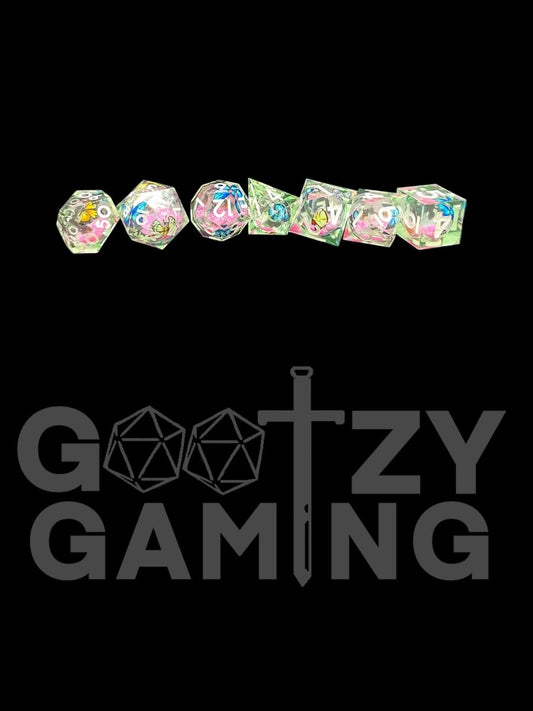 Butterfly Bliss - Liquid Core 7 Dice Set - D&D Dice - Gootzy Gaming