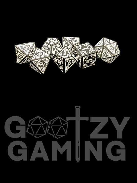 Celtic White - Plastic Standard 7 Dice Set - D&D Dice - Gootzy Gaming