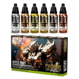 Chrome Metals Paint Set - Green Stuff World - 6x 17 mL Dropper Bottles - Gootzy Gaming
