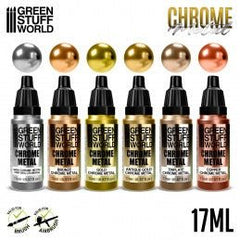 Chrome Metals Paint Set - Green Stuff World - 6x 17 mL Dropper Bottles - Gootzy Gaming