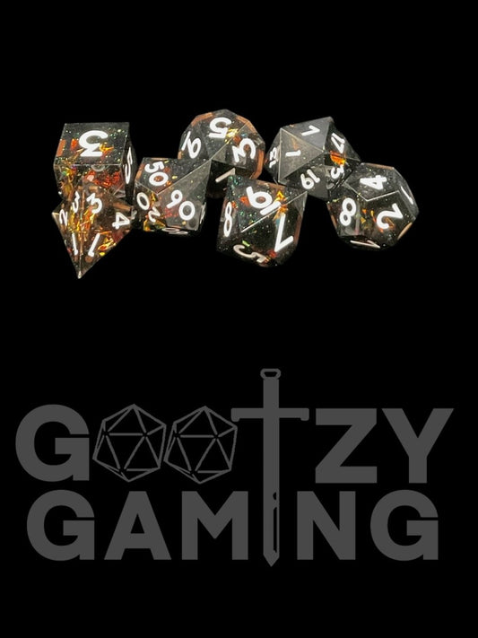Cursed Gold - Hand Crafted Resin Standard 7 Dice Set - D&D Dice - Gootzy Gaming