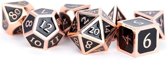 D&D Dice: 16 mm Metal 7 Dice Set - Antique Copper with Black Enamel - Gootzy Gaming
