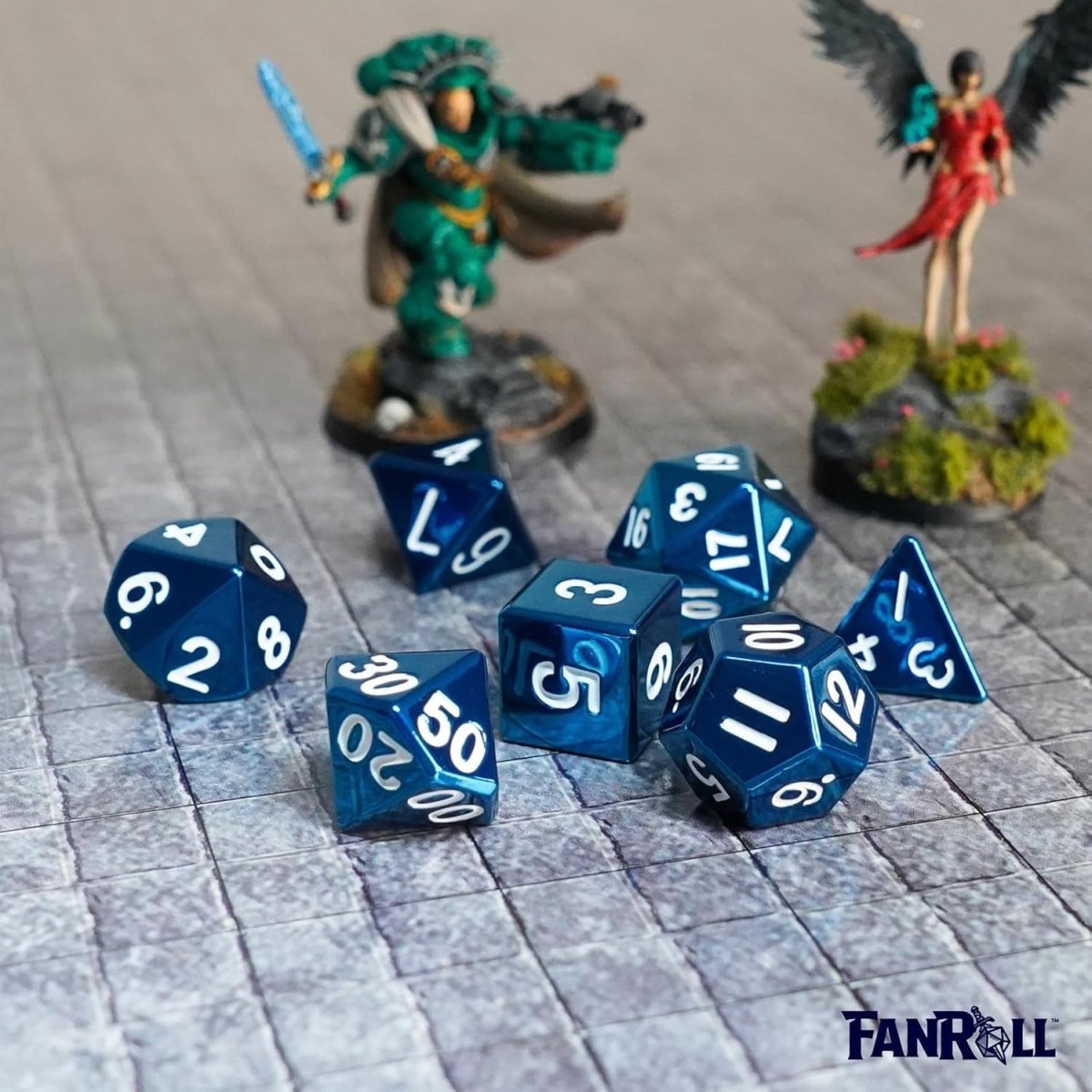 D&D Dice: 16 mm Metal 7 Dice Set - Blue - Gootzy Gaming
