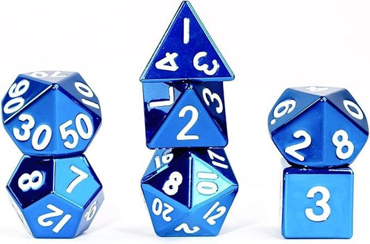 D&D Dice: 16 mm Metal 7 Dice Set - Blue - Gootzy Gaming