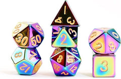 D&D Dice: 16 mm Metal 7 Dice Set - Flame Torched Rainbow - Gootzy Gaming