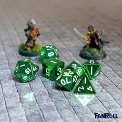 D&D Dice: 16 mm Metal 7 Dice Set - Green - Gootzy Gaming