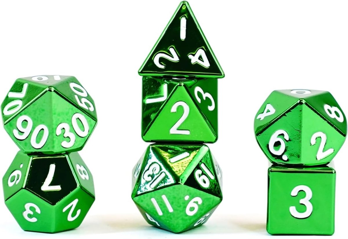 D&D Dice: 16 mm Metal 7 Dice Set - Green - Gootzy Gaming