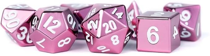 D&D Dice: 16 mm Metal 7 Dice Set - Pink - Gootzy Gaming