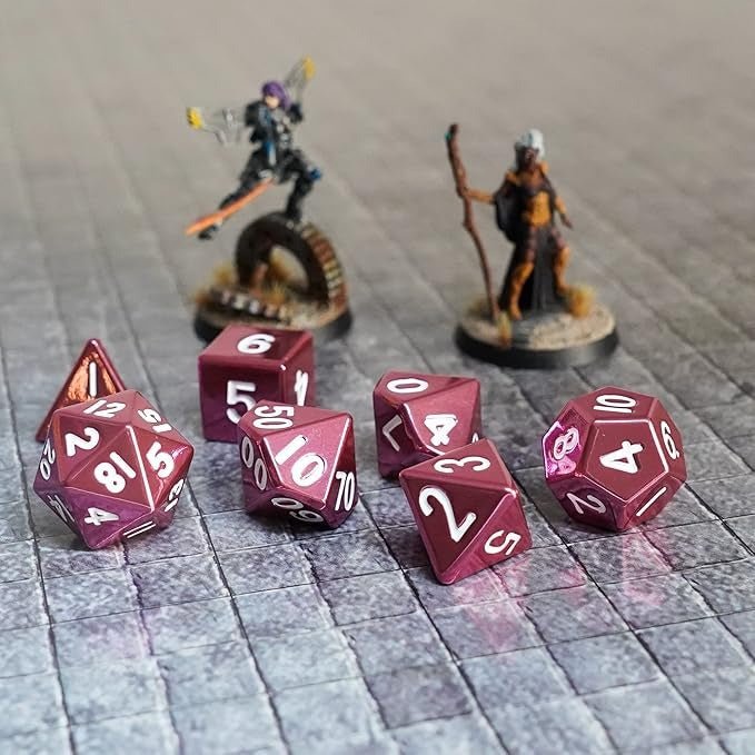 D&D Dice: 16 mm Metal 7 Dice Set - Pink - Gootzy Gaming