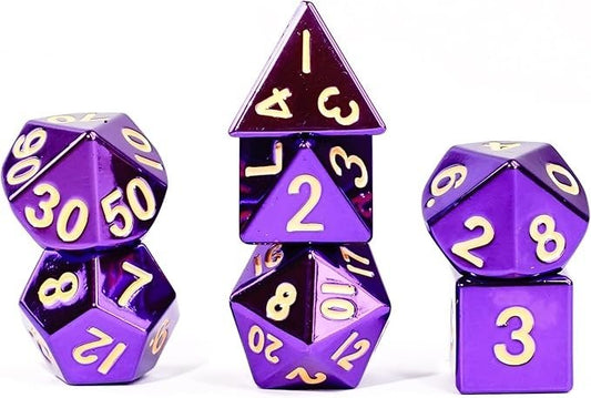 D&D Dice: 16 mm Metal 7 Dice Set - Purple - Gootzy Gaming