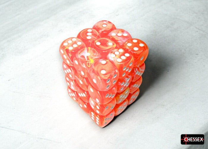 Dice Block: 12 mm, 36 D6 Dice Set - Festive (Dahlia/White) - Gootzy Gaming