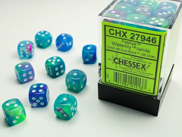 Dice Block: 12 mm, 36 D6 Dice Set - Festive Waterlily/White - Gootzy Gaming