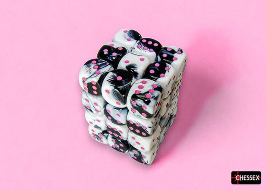 Dice Block: 12 mm, 36 D6 Dice Set - Gemini (Black - White/Pink) - Gootzy Gaming
