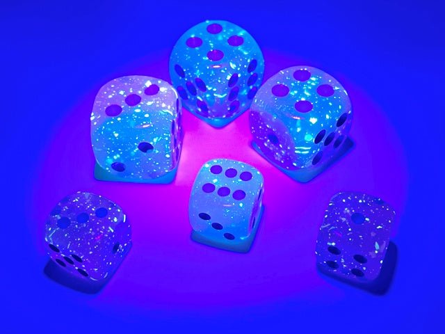 Dice Block: 12 mm, 36 D6 Dice Set - Gemini Luminary Gel Green - Pink/Blue - Gootzy Gaming