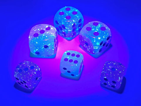 Dice Block: 12 mm, 36 D6 Dice Set - Gemini Luminary Gel Green - Pink/Blue - Gootzy Gaming