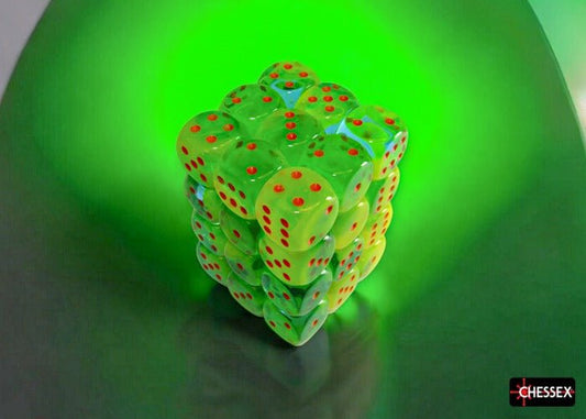 Dice Block: 12 mm, 36 D6 Dice Set - Gemini (Plasma Green - Teal/Orange) - Gootzy Gaming