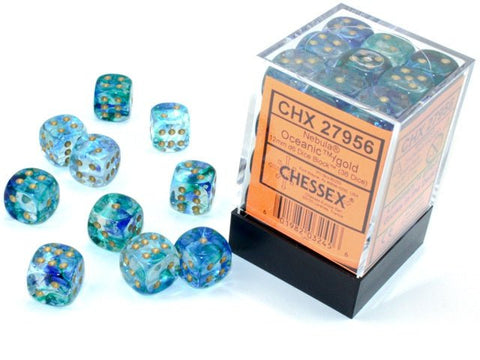 Dice Block: 12 mm, 36 D6 Dice Set - Nebula Luminary Oceanic/Gold - Gootzy Gaming