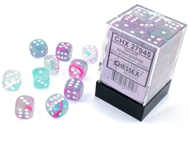 Dice Block: 12 mm, 36 D6 Dice Set - Nebula Luminary Wisteria/White - Gootzy Gaming
