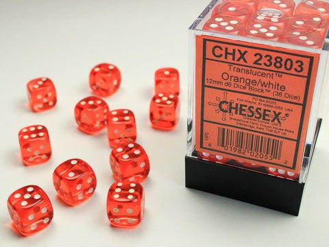 Dice Block: 12 mm, 36 D6 Dice Set- Translucent Orange/White - Gootzy Gaming