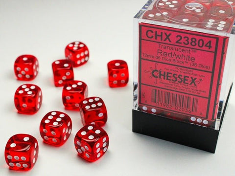 Dice Block: 12 mm, 36 D6 Dice Set - Translucent Red/White - Gootzy Gaming