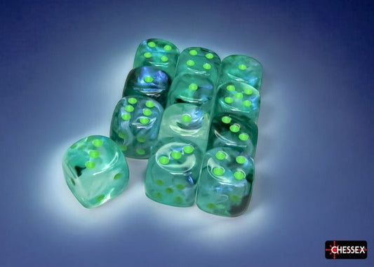 Dice Block: 16 mm, 12 D6 Dice Set - Borealis (Kelp/Light Green) - Gootzy Gaming