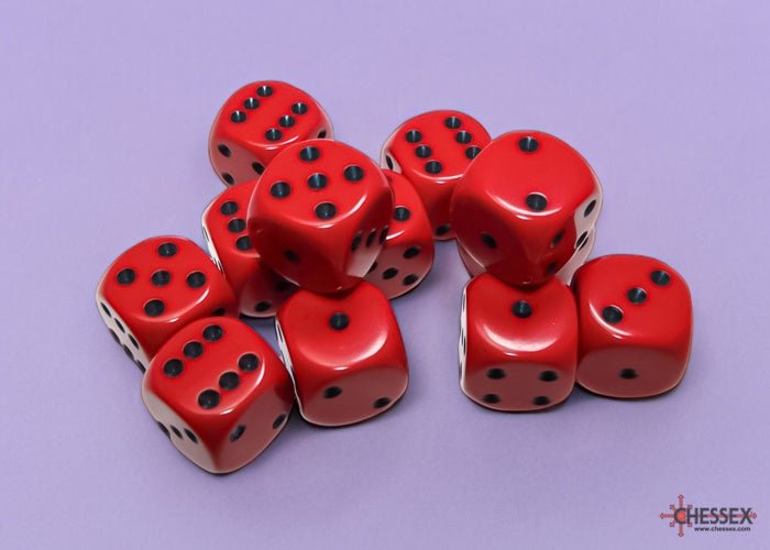Dice Block: 16 mm, 12 D6 Dice Set- Opaque Red/Black - Gootzy Gaming